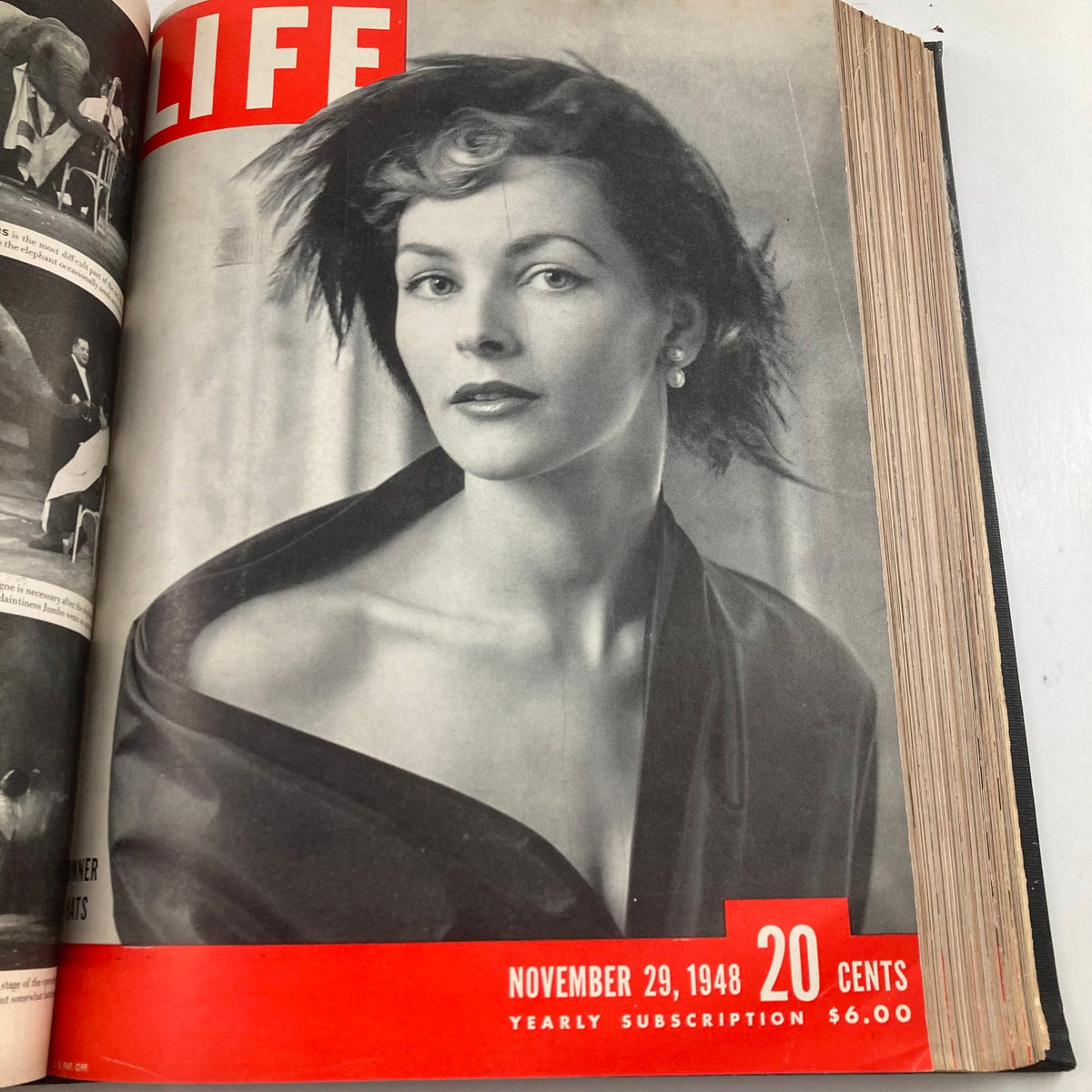 Cover of VTG 1948 Bound Life Magazine featuring a glamorous model from November 29, 1948, representing mid-20th century fashion trends.