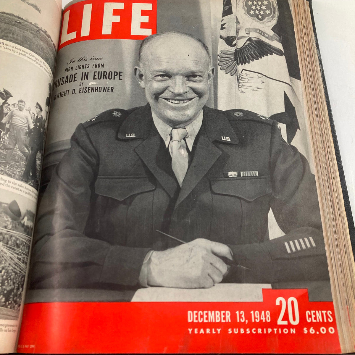 VTG 1948 Bound Life Magazine featuring Dwight D. Eisenhower on the cover from December 13, 1948, highlighting his profile and military attire.