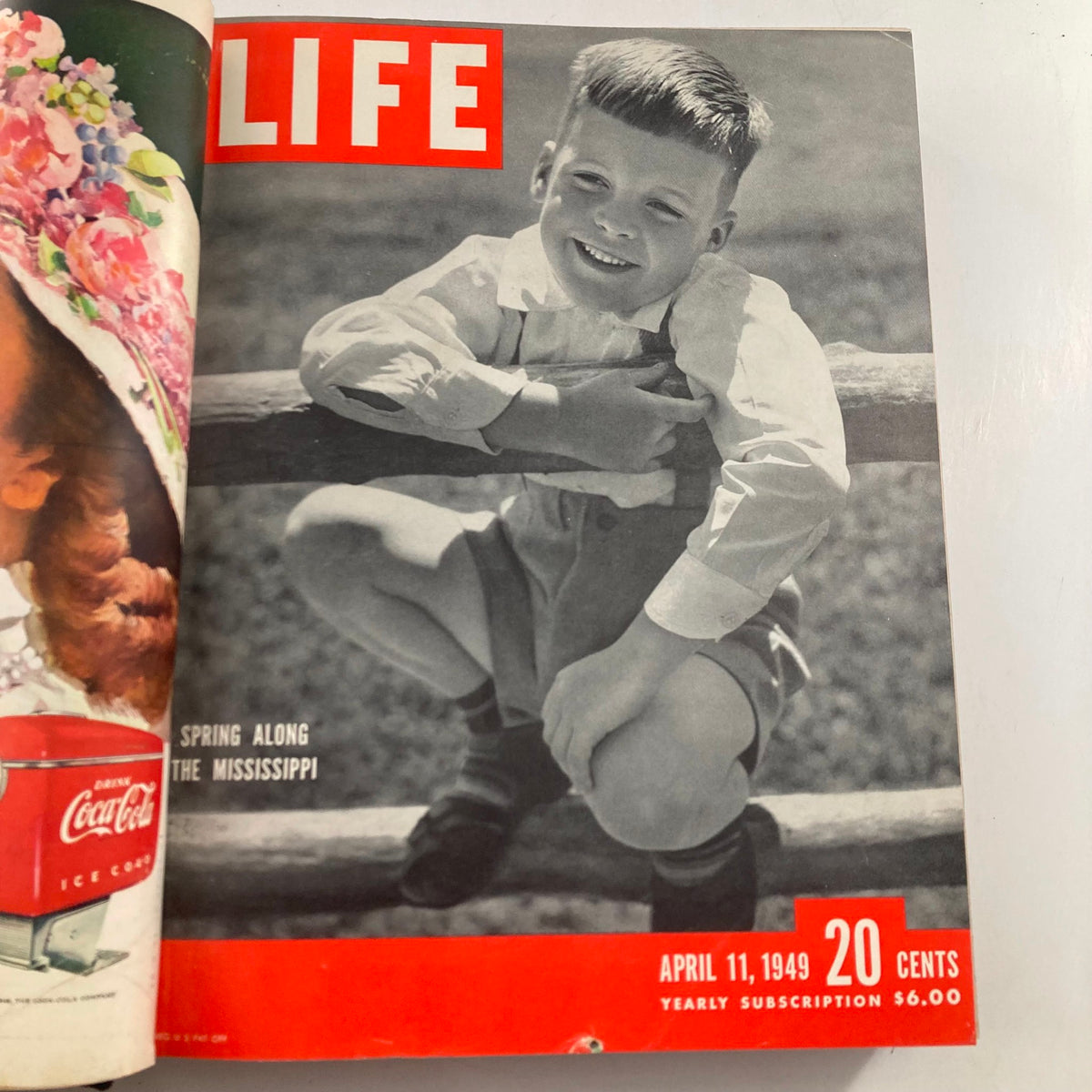 VTG 1949 Bound Life Magazine April 11 cover featuring a cheerful boy sitting on a fence, exemplifying a nostalgic moment from the 1940s.