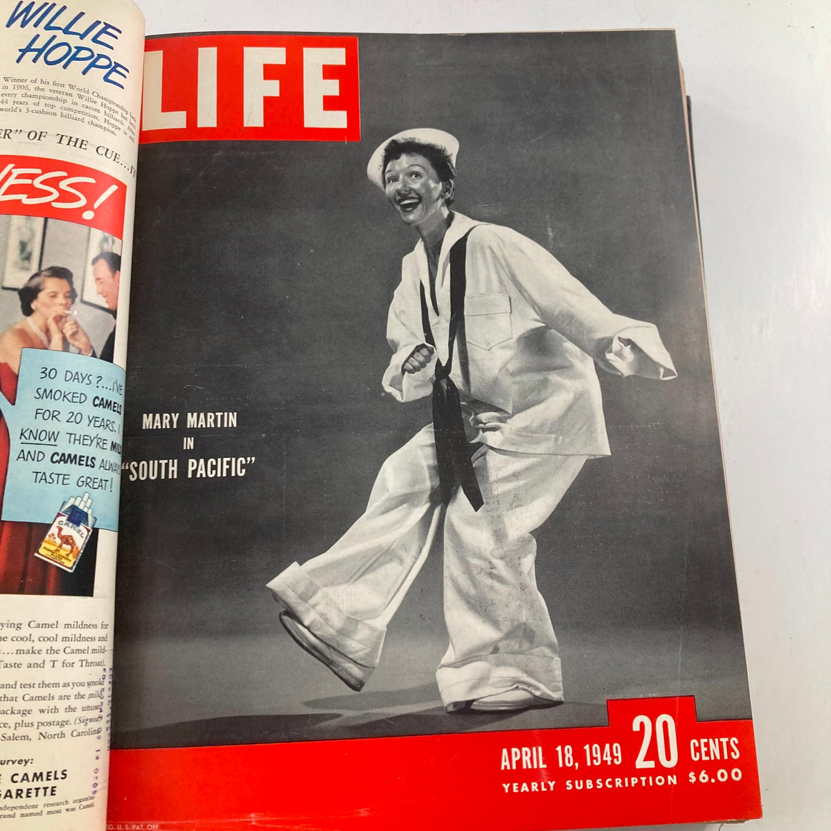 Cover of VTG 1949 Bound Life Magazine featuring Mary Martin in a South Pacific themed outfit, dated April 18, 1949.