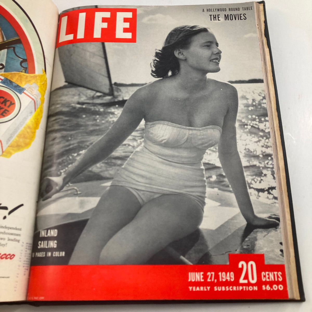 VTG 1949 Bound Life Magazine April - June complete weekly issue showcasing a female model wearing a swimsuit on the cover, featured in the June 27, 1949 edition.