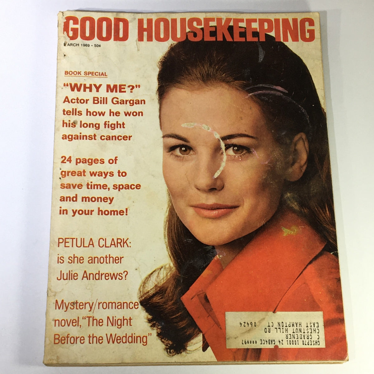 Cover of VTG Good Housekeeping Magazine March 1969 featuring a woman with brown hair and the headline about actor Bill Gargan's fight against cancer.