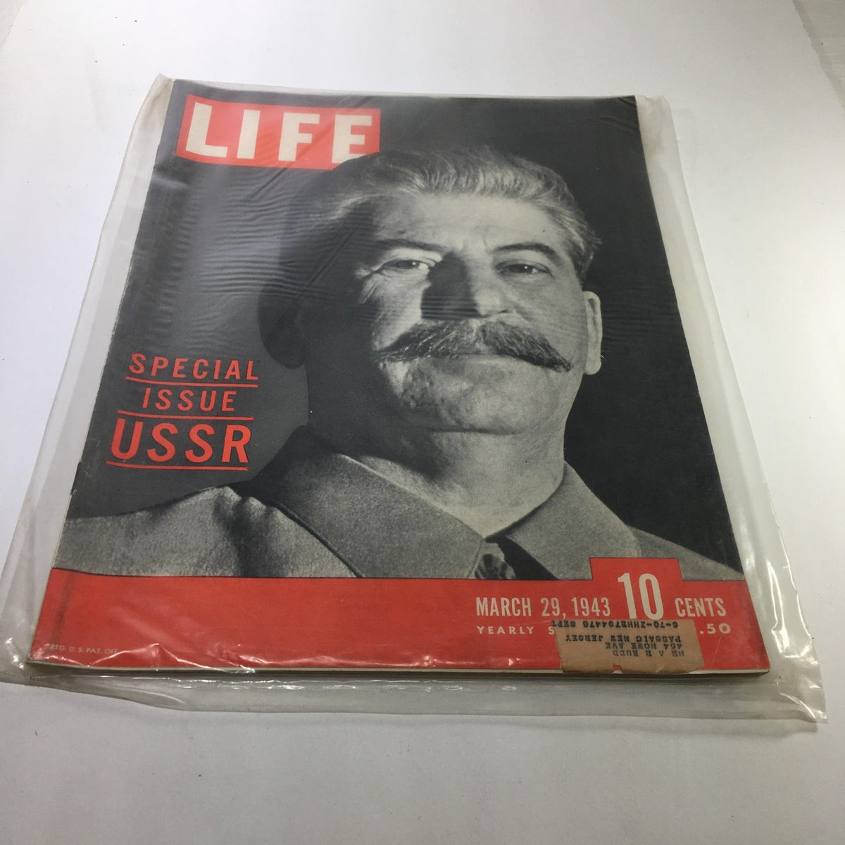 Cover of Life Magazine, March 29, 1943 - Special Issue: USSR, featuring a prominent figure with the title 'SPECIAL ISSUE USSR' and pricing details. A historical collectible from World War II.