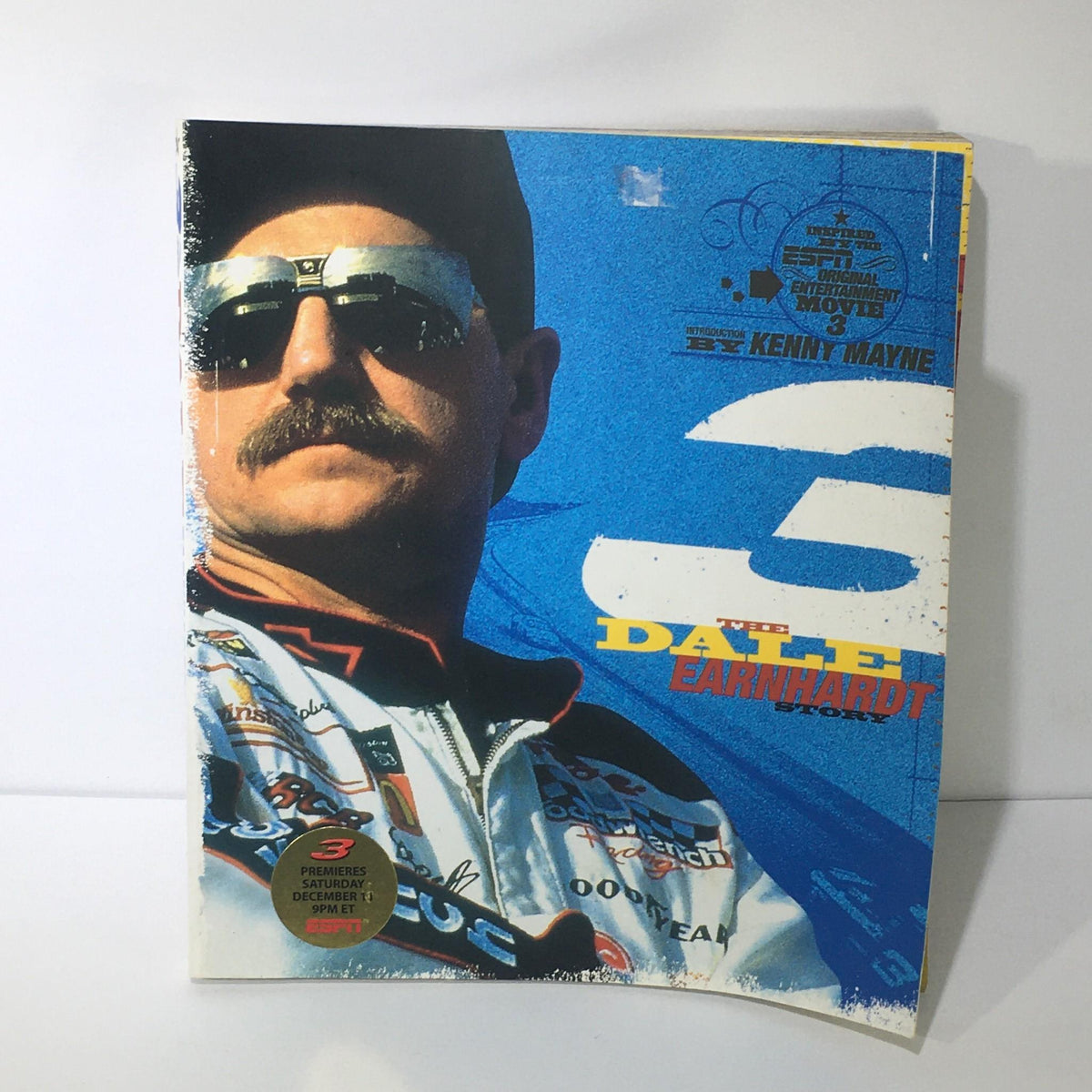 Cover of the vintage magazine '3: The Dale Earnhardt Story' by Kenny Mayne, showcasing a portrait of Dale Earnhardt wearing sunglasses with a blue background featuring the number 3 and ESPN branding.