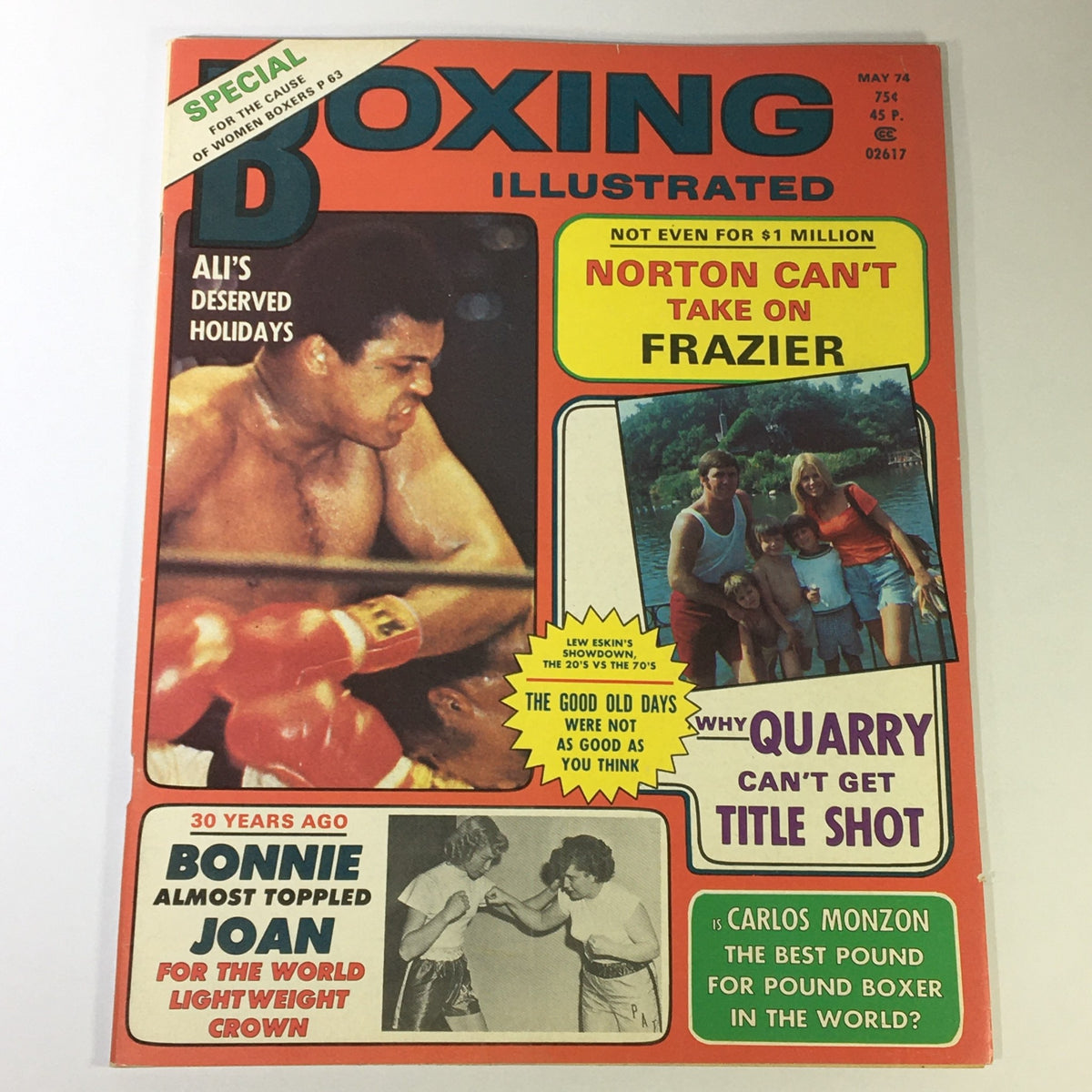 Boxing Illustrated Magazine May 1974 featuring Muhammad Ali and Ken Norton on the cover, highlighting boxing news and culture of the 1970s, a collectible vintage sports magazine.