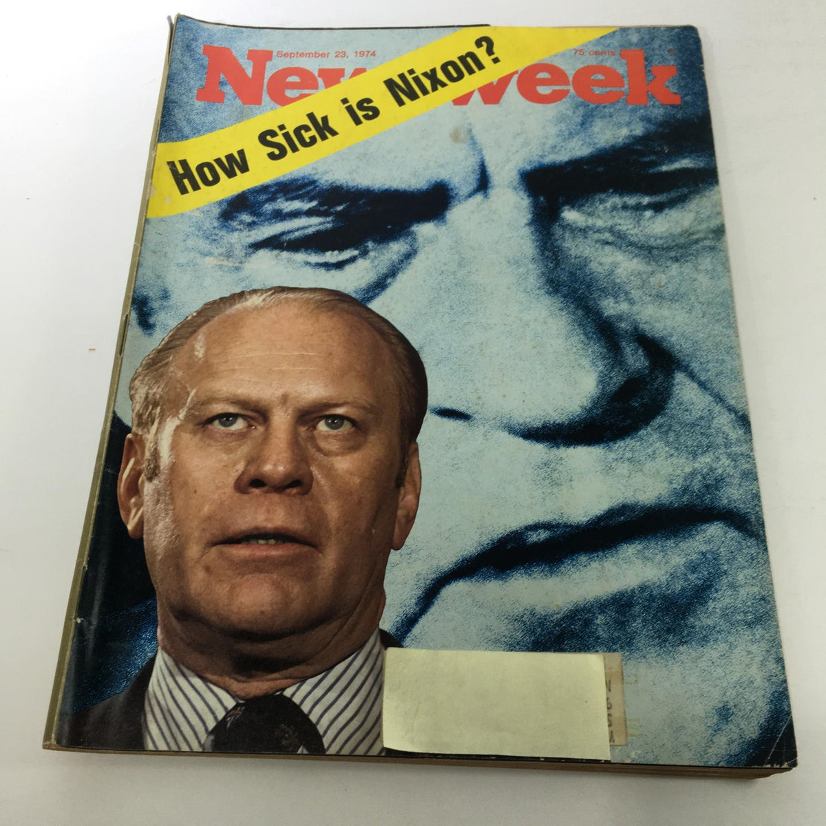 Cover of Newsweek Magazine dated September 23, 1974, featuring the headline 'How Sick is Nixon?' along with a prominent image of a man with a serious expression. This vintage magazine provides insight into political themes of the era.