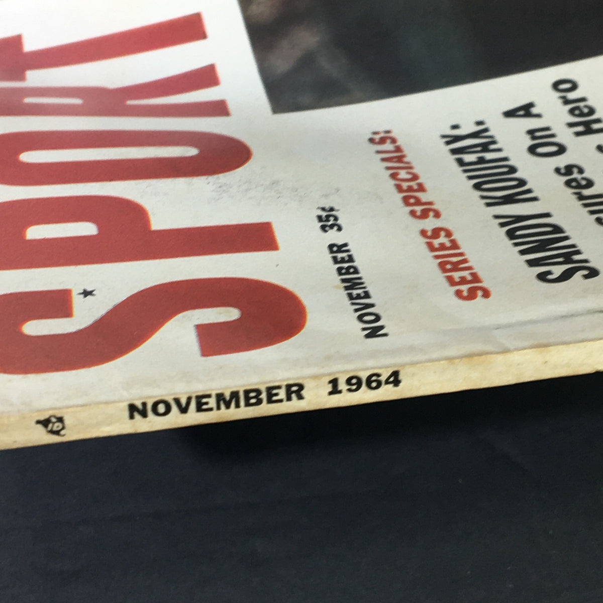 Side view of VTG Sport Magazine November 1964 displaying the publication date and details, emphasizing the baseball legend Sandy Koufax.