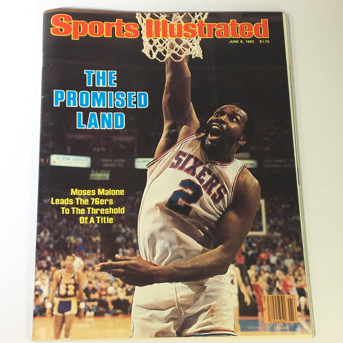 Vintage Sports Illustrated magazine from June 6, 1983, featuring NBA player Moses Malone on the cover, capturing the essence of 76ers basketball during the 1983 season.