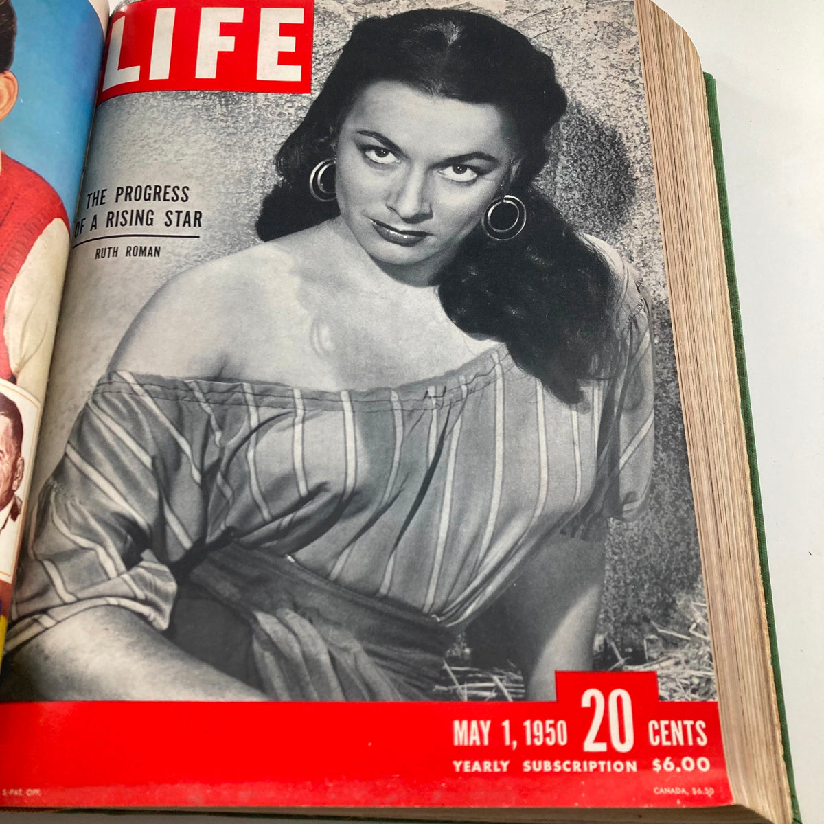 Vintage 1950 Bound Life Magazine May 1 issue featuring actress Ruth Roman with an engaging pose, illustrating the glamour of the era.