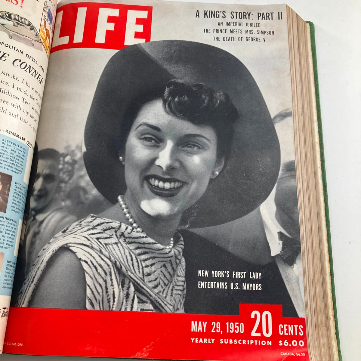 Vintage 1950 Bound Life Magazine cover featuring New York's First Lady entertaining U.S. Mayors, dated May 29, 1950.