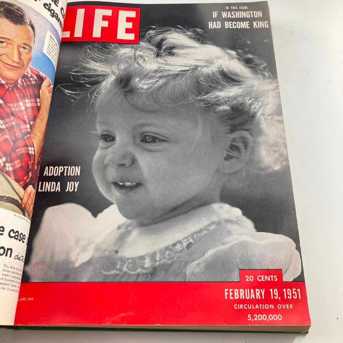 Cover of the VTG 1951 Bound Life Magazine featuring a baby named Linda Joy, featured in the February 19, 1951 issue about adoption.