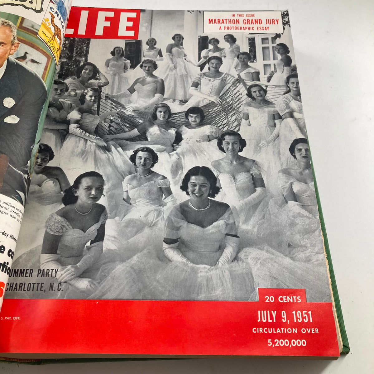 July 9, 1951 edition of the VTG 1951 Bound Life Magazine depicting a summer party scene in Charlotte, NC.