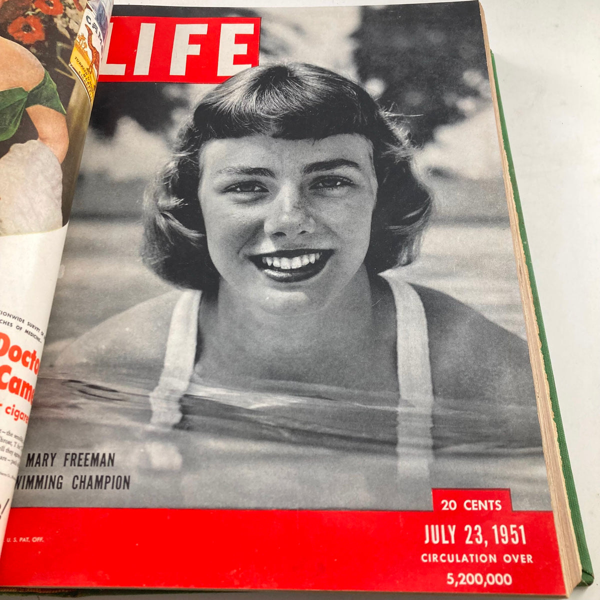 VTG 1951 Bound Life Magazine Cover featuring Mary Freeman, July 23, 1951 issue, highlighting historical sports achievements and cultural moments.