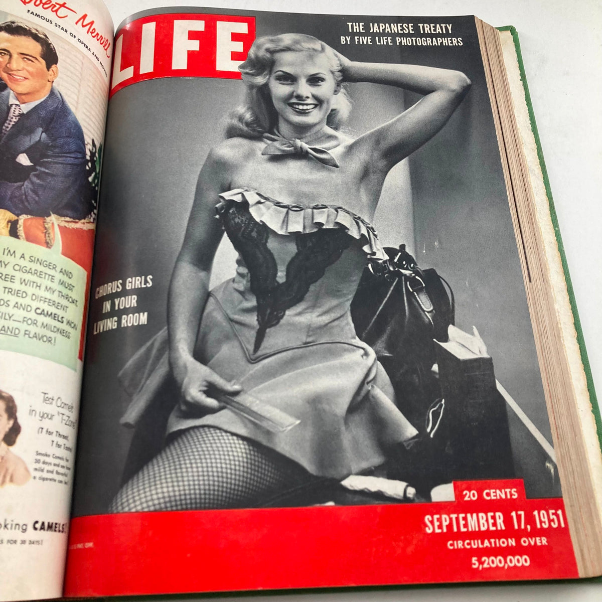VTG 1951 Bound Life Magazine Cover showcasing a chorus girl on the September 17, 1951 issue, illustrating entertainment culture of the 1950s.