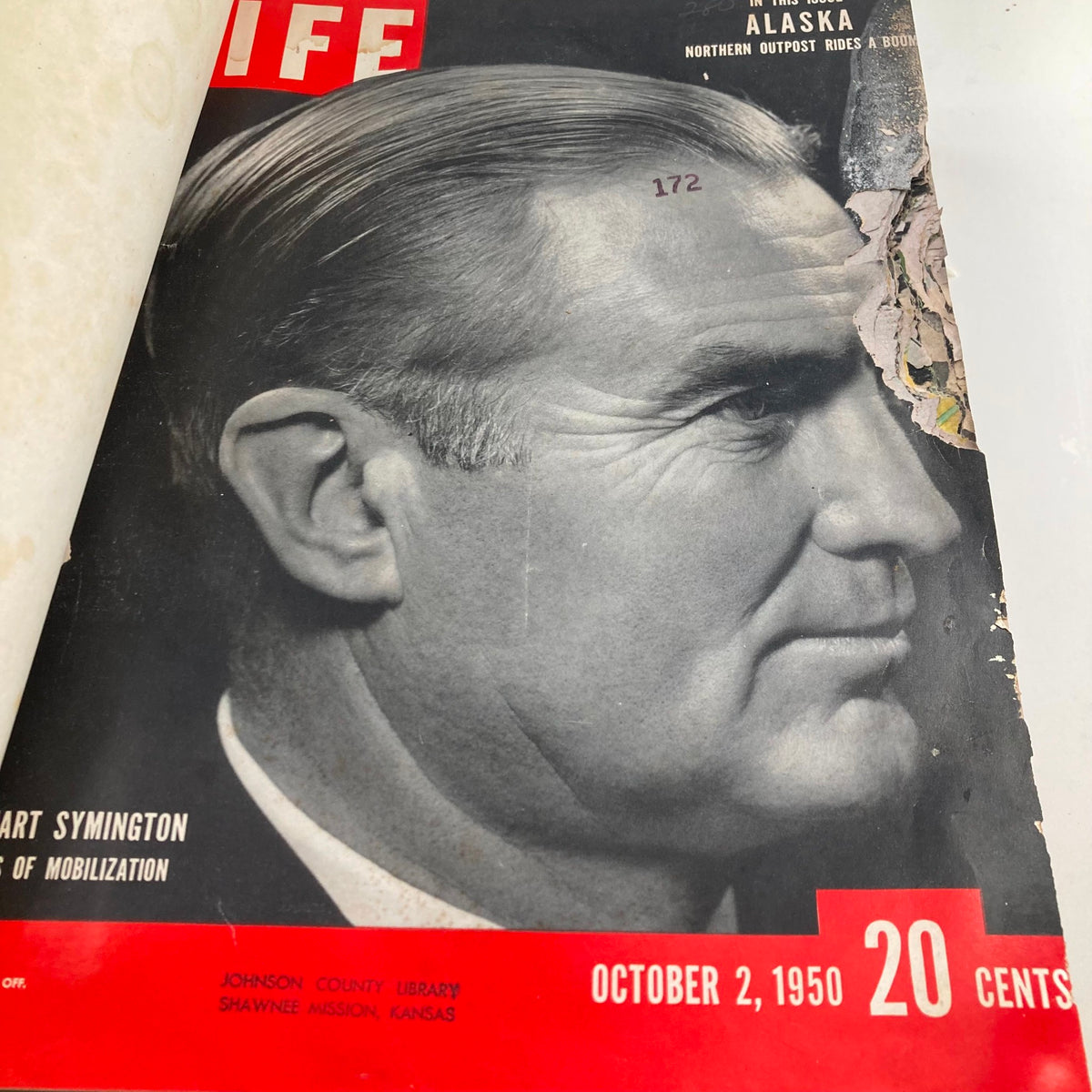 Cover of the VTG 1950 Bound Life Magazine featuring Stuart Symington, published on October 2, highlighting his role in mobilization.