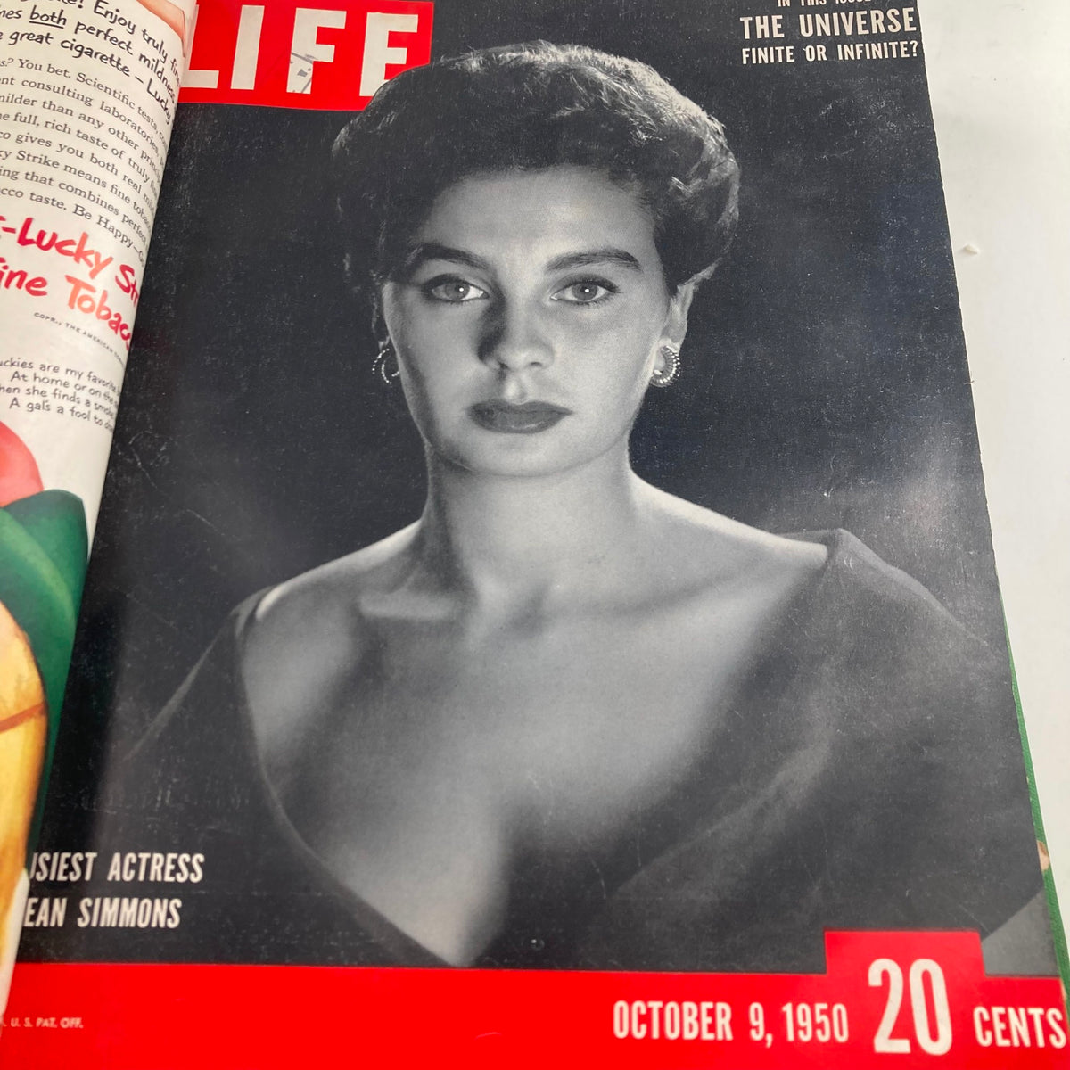 Cover of the VTG 1950 Bound Life Magazine depicting actress Jean Simmons, published on October 9, emphasizing her status as an A-list actress.