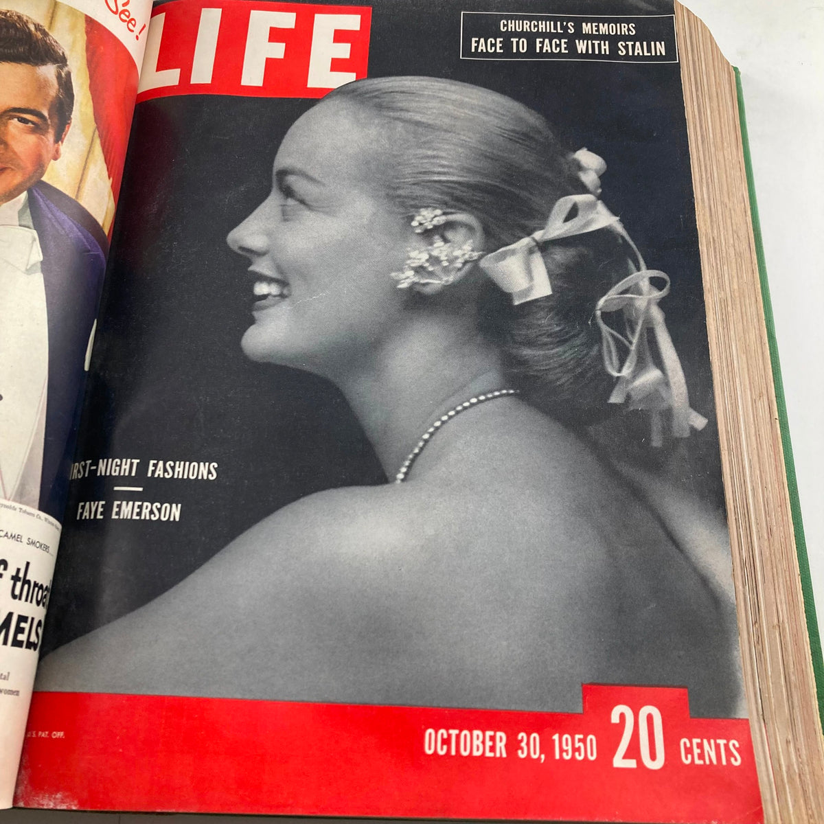 Cover of VTG 1950 Bound Life Magazine featuring Faye Emerson showcasing first-night fashions, dated October 30, 1950.