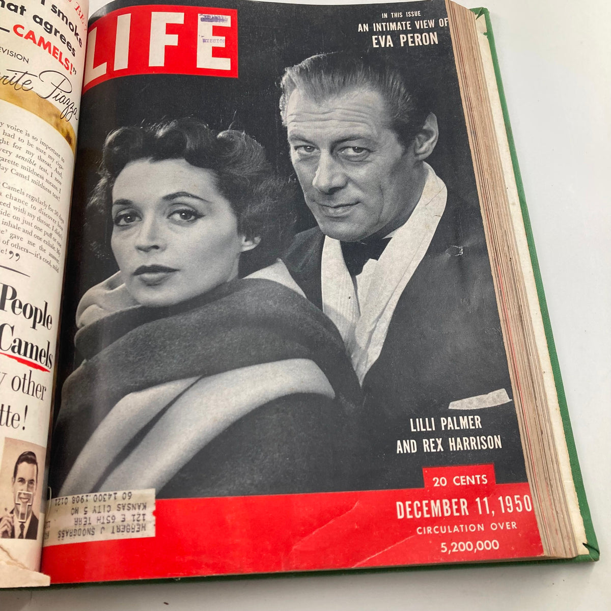 VTG 1950 Bound Life Magazine cover featuring Lilli Palmer and Rex Harrison from December 11, 1950, highlighting classic Hollywood glamour and historical significance.