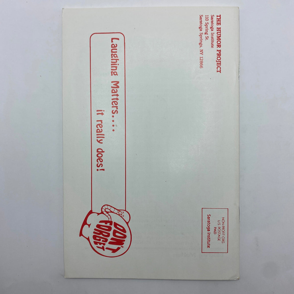 Back cover of Laughing Matters Volume 2 Number 1 with promotional text emphasizing the importance of laughter.
