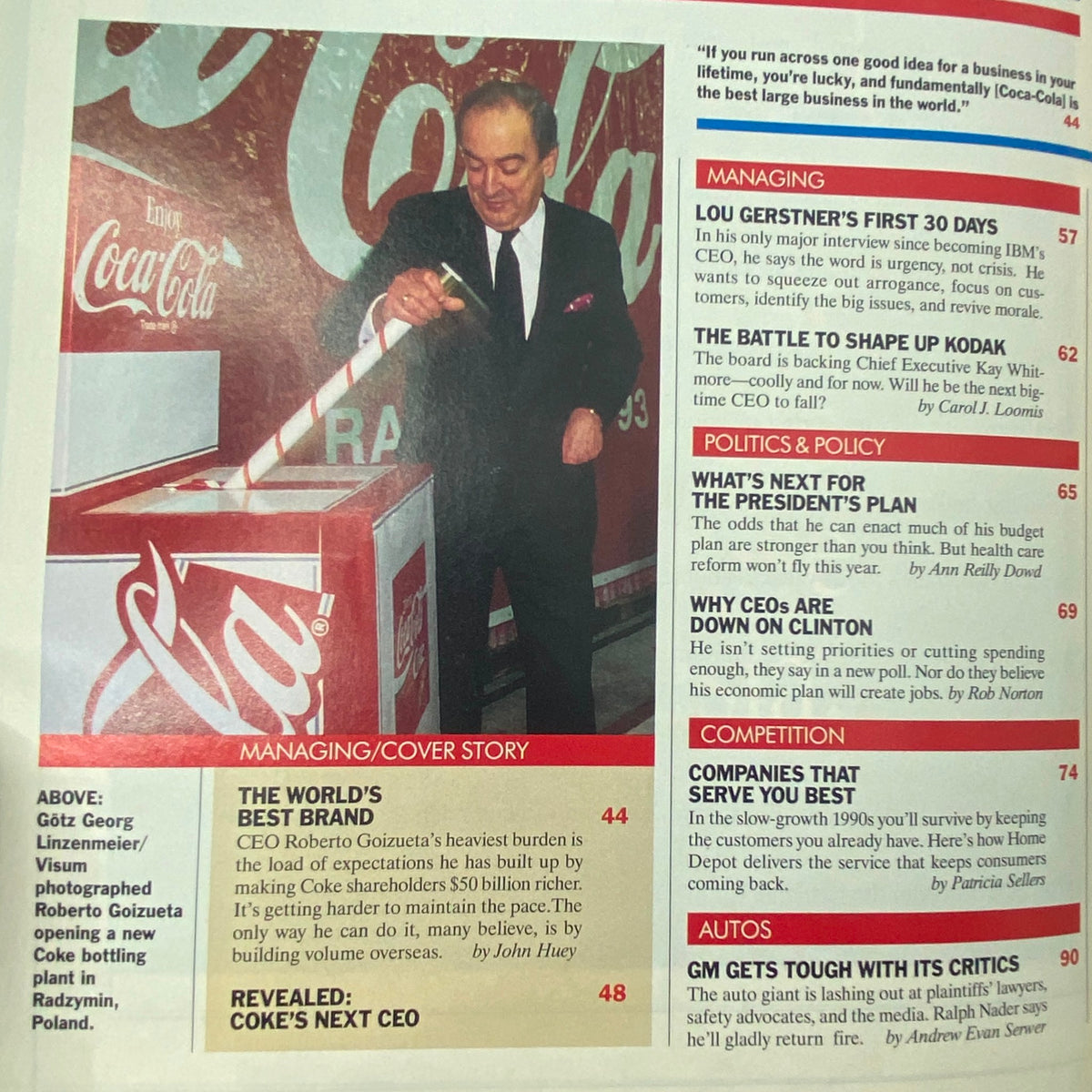 Fortune Magazine cover from May 31, 1993 featuring CEO Roberto Goizueta of The Coca-Cola Company, highlighting corporate leadership and globalization themes.
