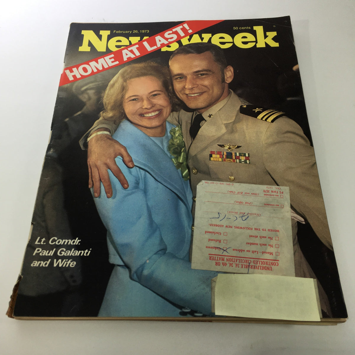 Cover of the vintage Newsweek magazine from February 26, 1973, featuring Lt. Cmdr. Paul Galanti and his wife, celebrating his homecoming after being a POW.