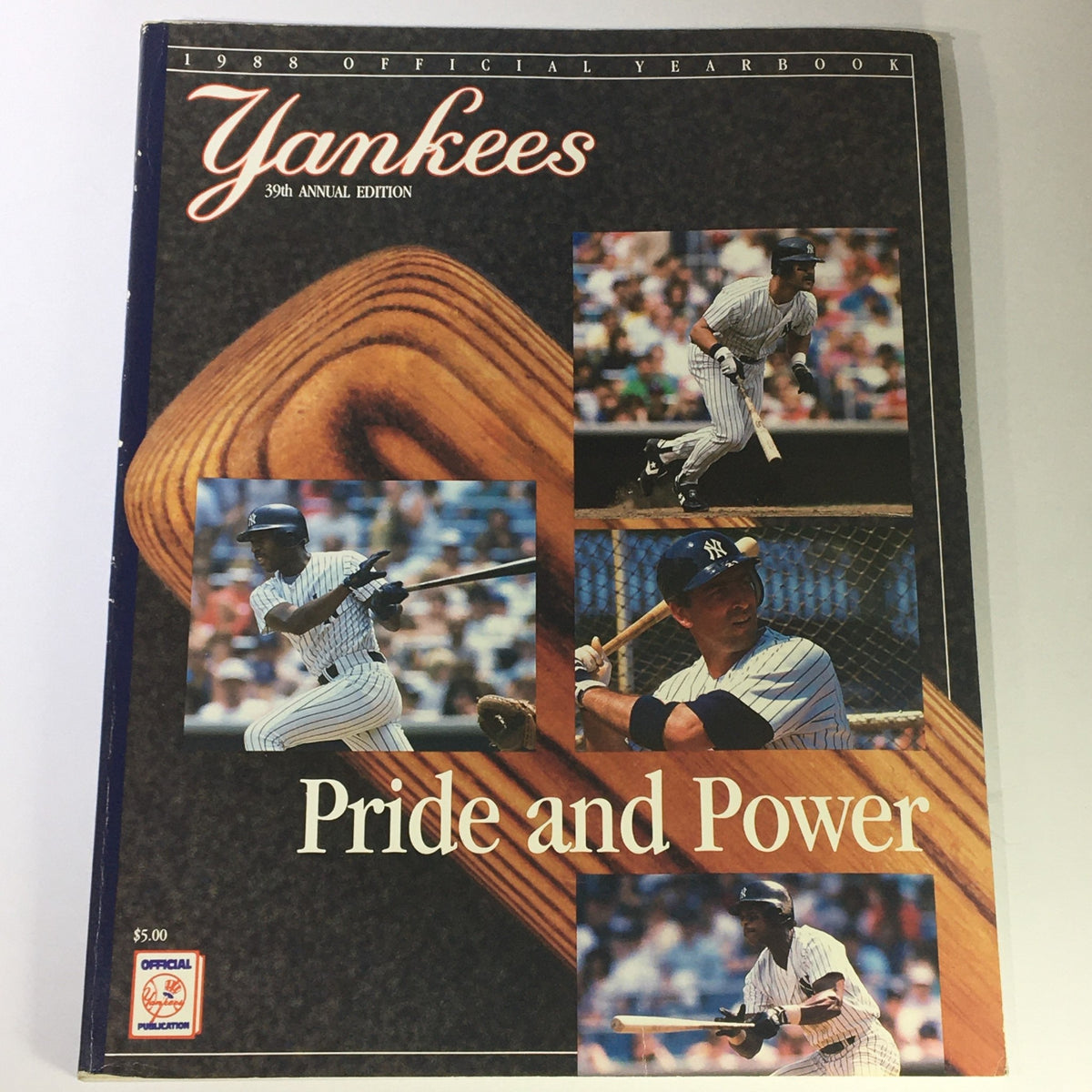 Vintage 1988 Official New York Yankees Yearbook featuring George Steinbrenner and Billy Martin, showcasing multiple players with the text 'Pride and Power' on the cover.