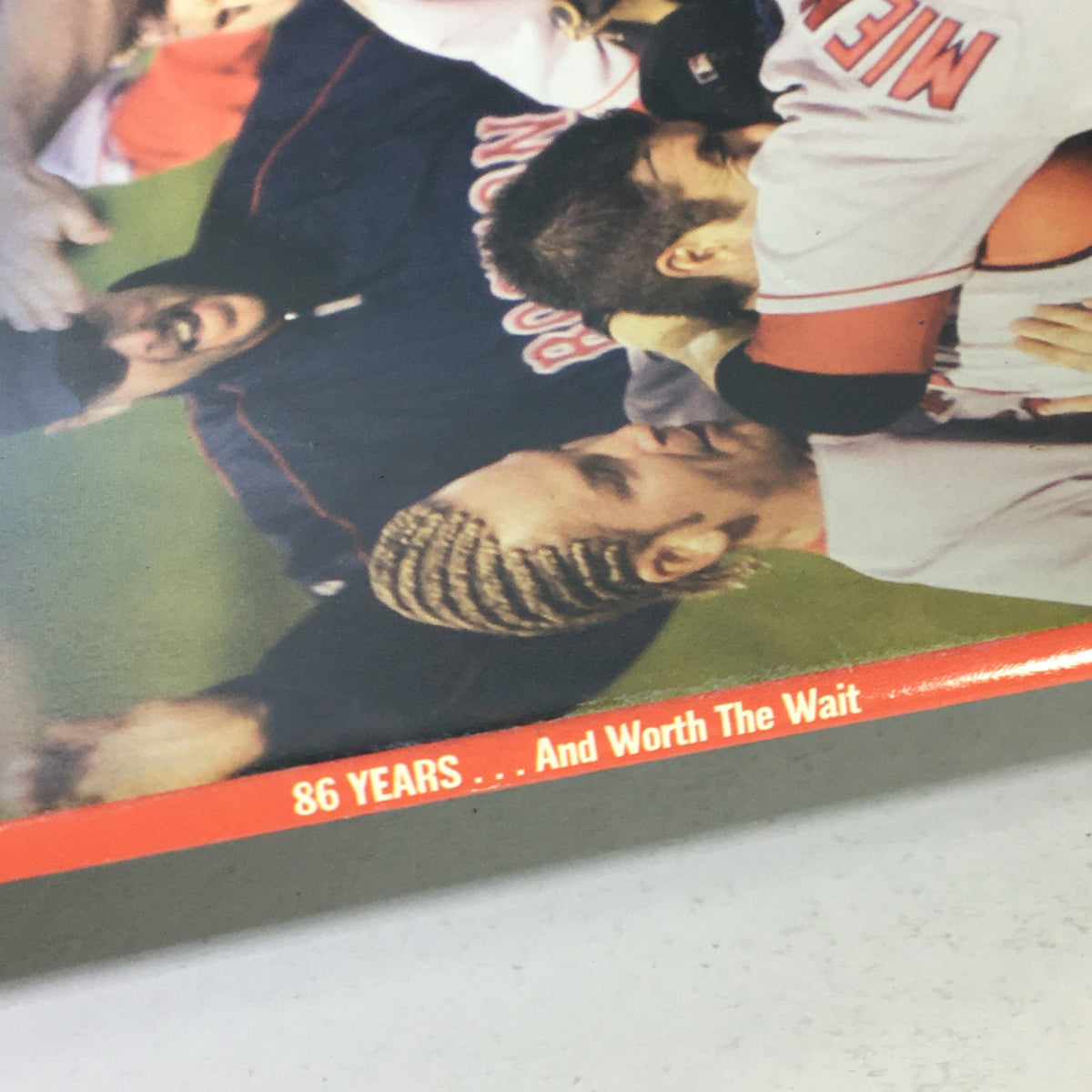 Close-up of the magazine's edge showcasing the text '86 YEARS . . . And Worth the Wait' from Street & Smith's Presents 2004 World Champion Boston Red Sox.
