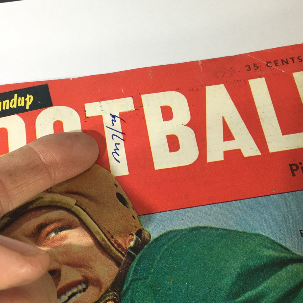 Cover detail of VTG Street & Smith's 1954 Football Yearbook featuring Ralph Guglielmi of Notre Dame, highlighting handwritten note and vintage design.