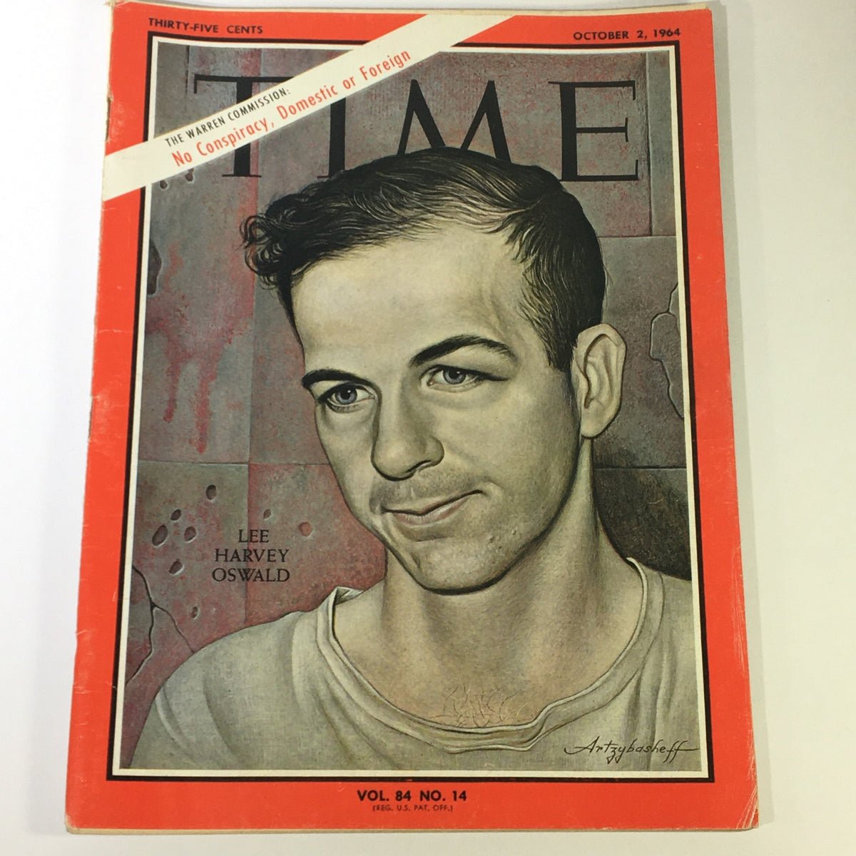 VTG Time Magazine October 2, 1964 Vol 84 #14 featuring a portrait of Lee Harvey Oswald on the cover, depicting the political climate of the 1960s.