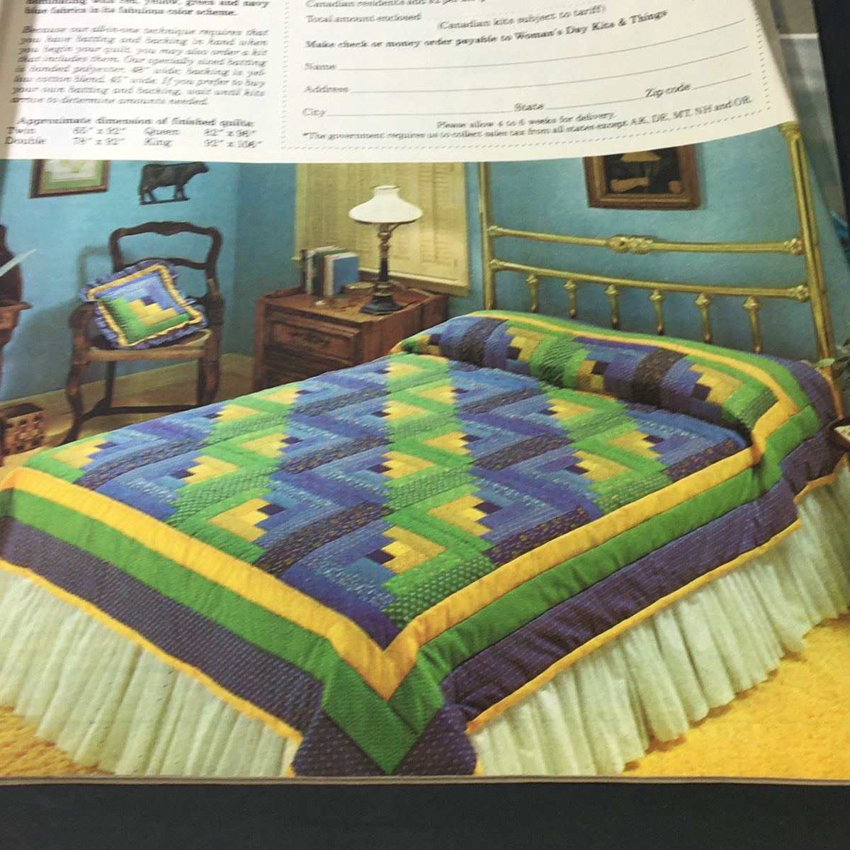 VTG Woman's Day 1972 Number 12 showcasing a colorful quilt design on a bed.