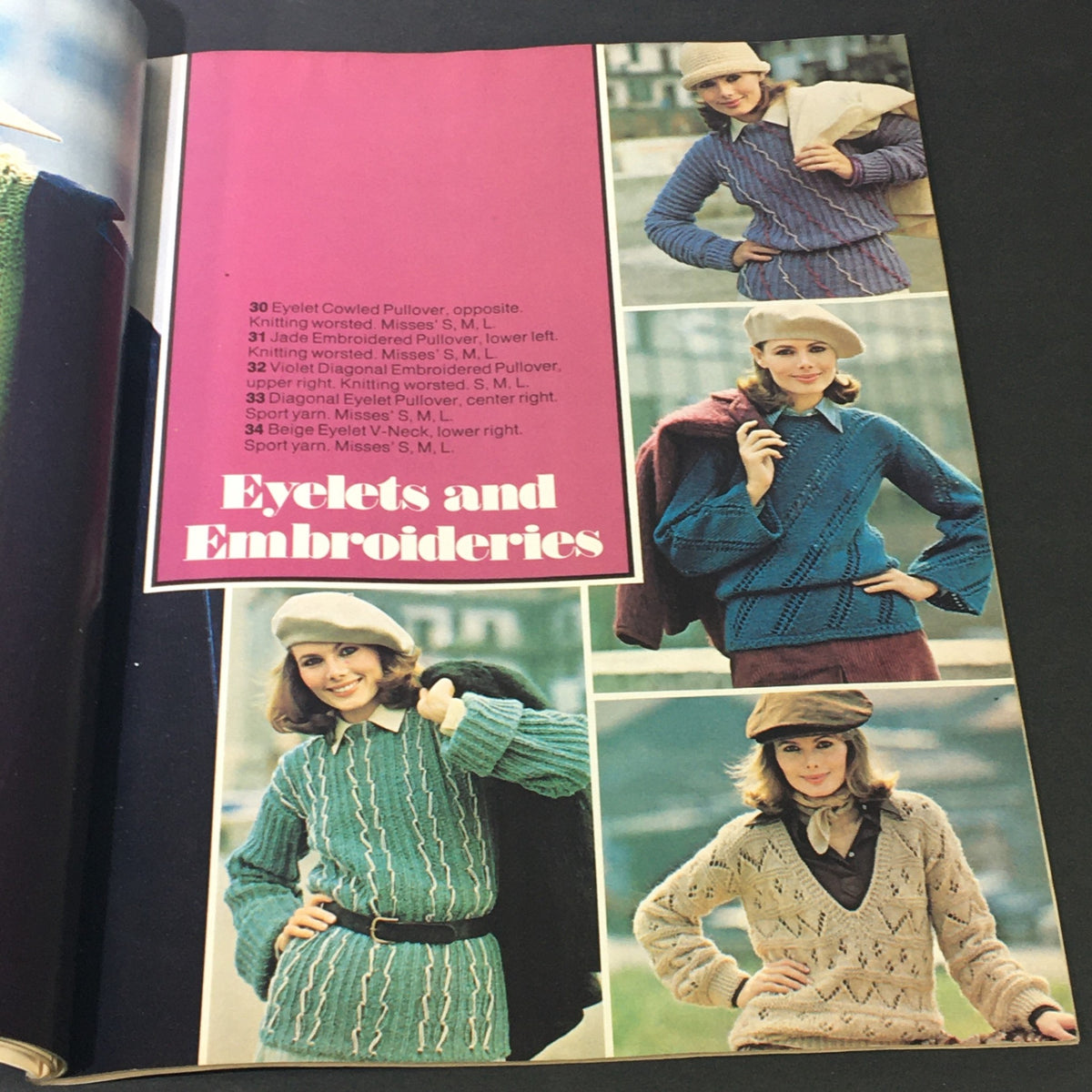 VTG Woman's Day 1972 Number 12 101 Sweaters Knit & Crochet Patterns, Newsstand featuring women's knitted and crocheted sweaters in various styles, including eyelet designs and embroideries.