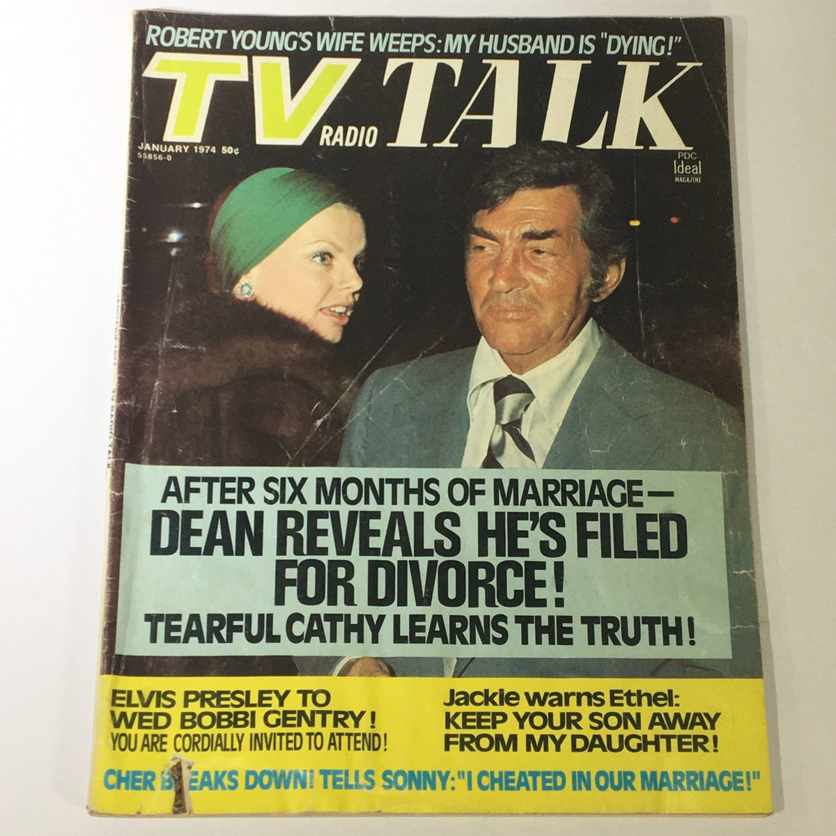 Cover of VTG TV Radio Talk Magazine January 1974 featuring headlines about Elvis Presley and Bobbi Gentry. The image showcases the design and text of the vintage magazine.