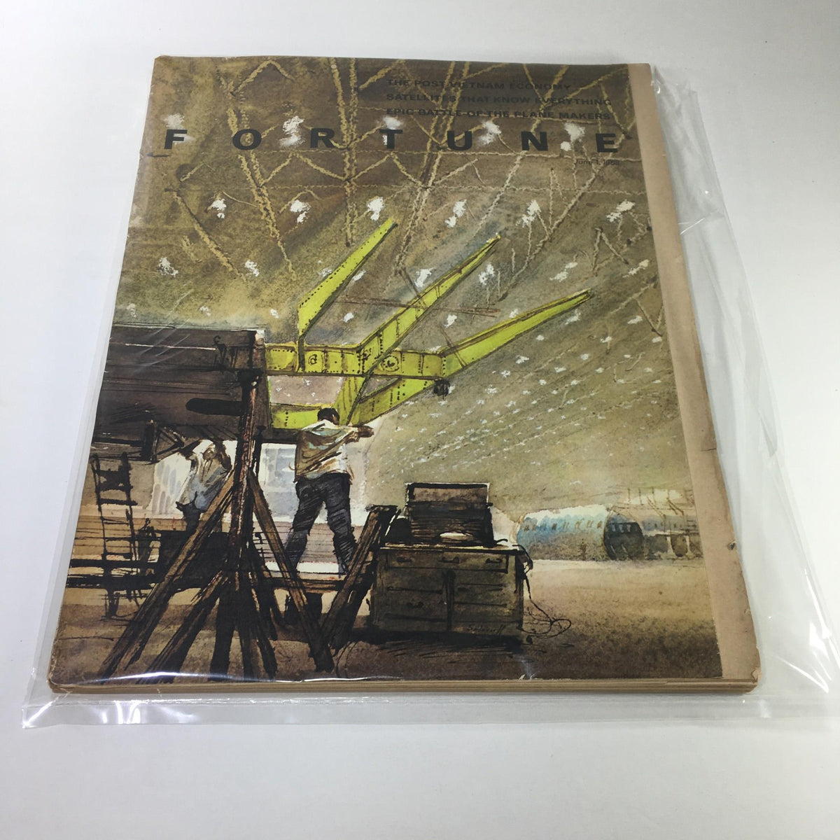Cover of Fortune Magazine from June 1, 1968, featuring an illustration related to the Post Vietnam Economy. The magazine is shown in a plastic protective covering, emphasizing its good condition and vintage appeal.