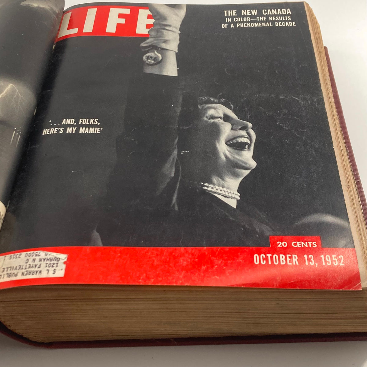 Cover of VTG 1952 Bound Life Magazine highlighting Mamie Eisenhower, dated October 13, 1952.