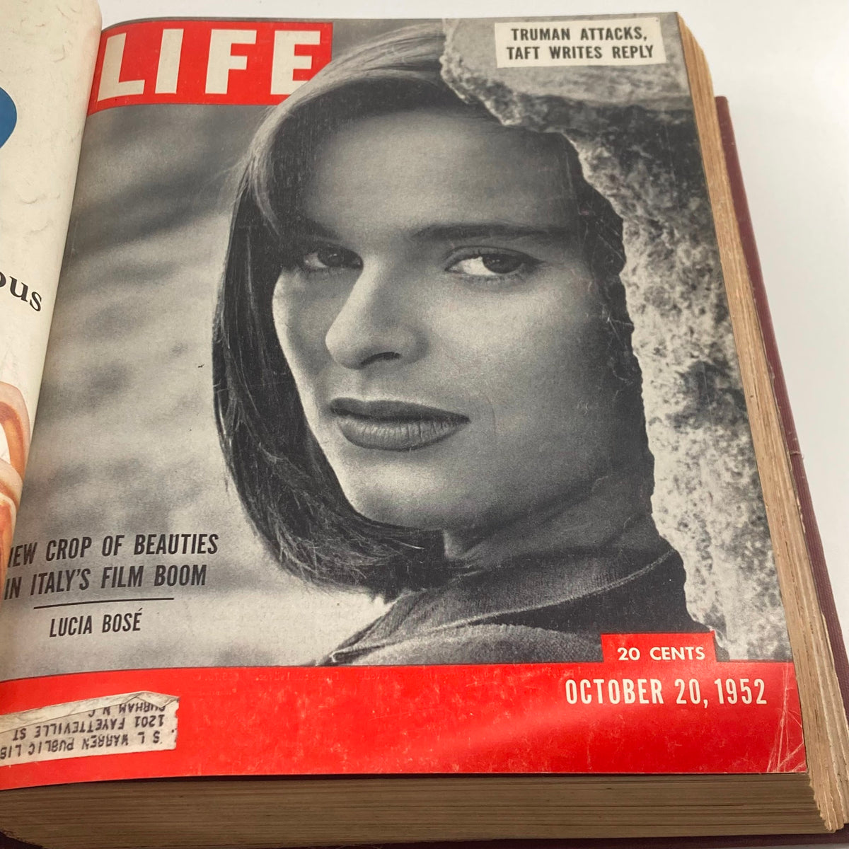 Cover of VTG 1952 Bound Life Magazine featuring actress Lucia Bose during Italy's Film Boom, dated October 20, 1952.