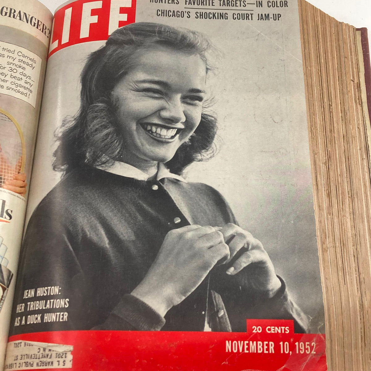 Cover of VTG 1952 Bound Life Magazine featuring Jean Huston, highlighted as a duck hunter, from the November 10, 1952 issue, showcasing her joyful expression.