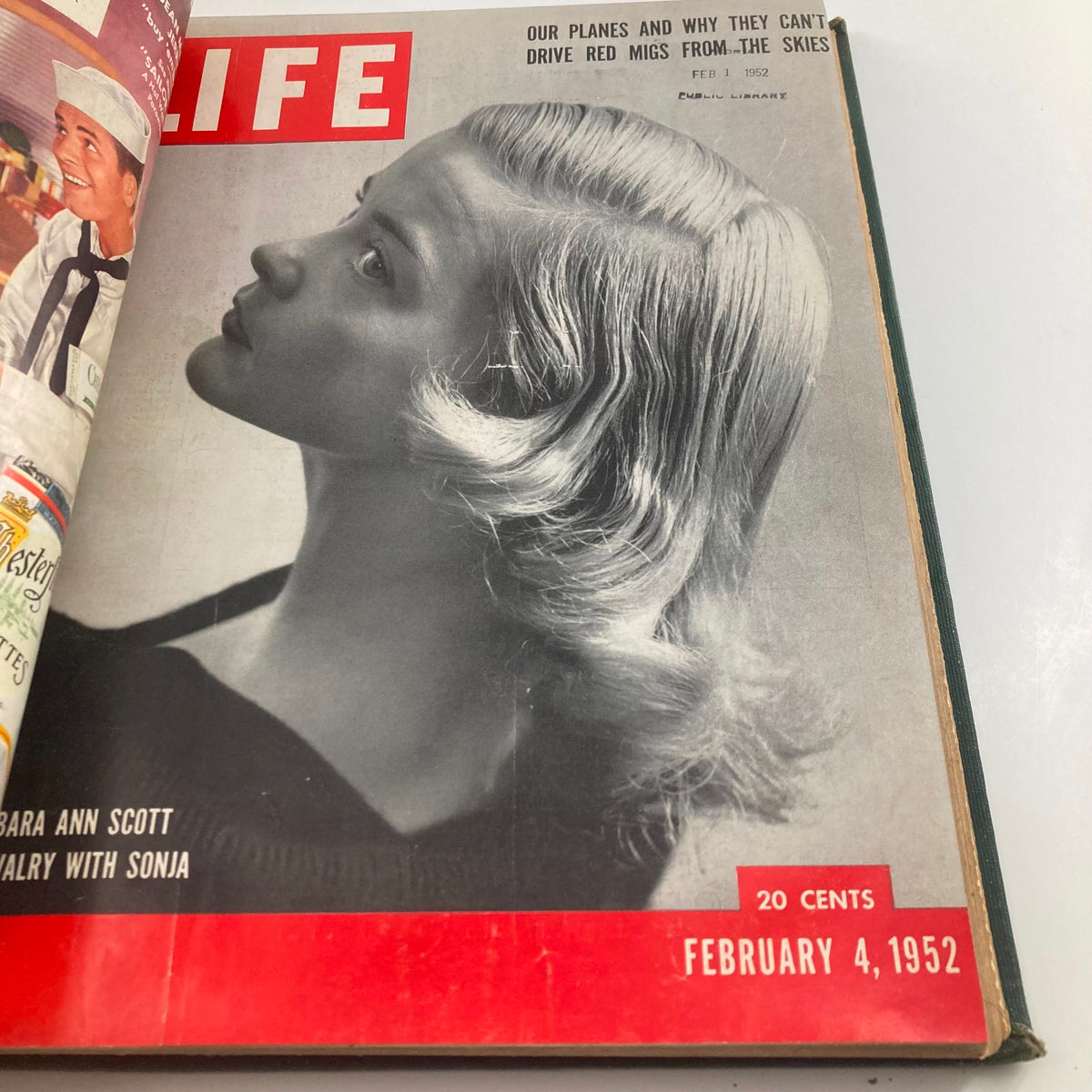 Cover of VTG 1952 Bound Life Magazine February 4 showcasing Barbara Ann Scott with her elegant hairstyle, in a classic black and white image.