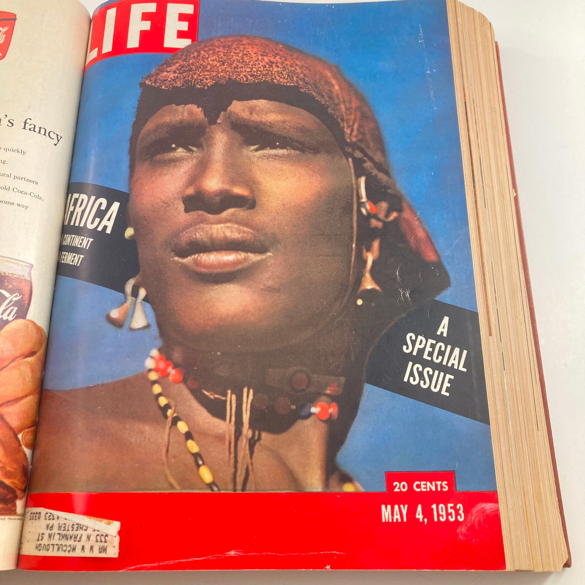 VTG 1953 Bound Life Magazine April - June Weekly Issue with a cover focused on Africa, indicating a special issue, dated May 4, 1953.