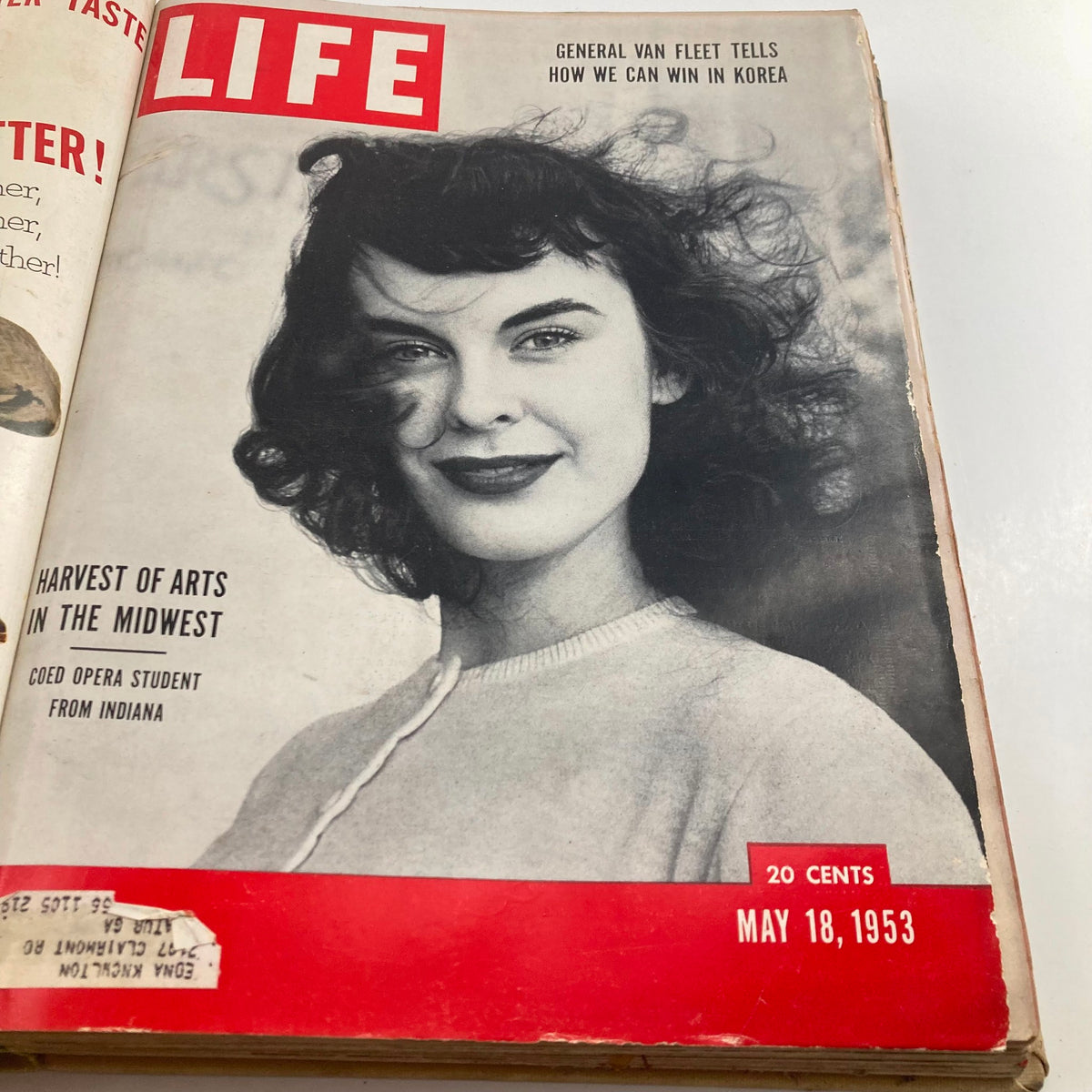 Vintage 1953 Bound LIFE Magazine cover for May 18, 1953, showcasing the beauty of a coed opera student, encapsulating the essence of youthful charm.