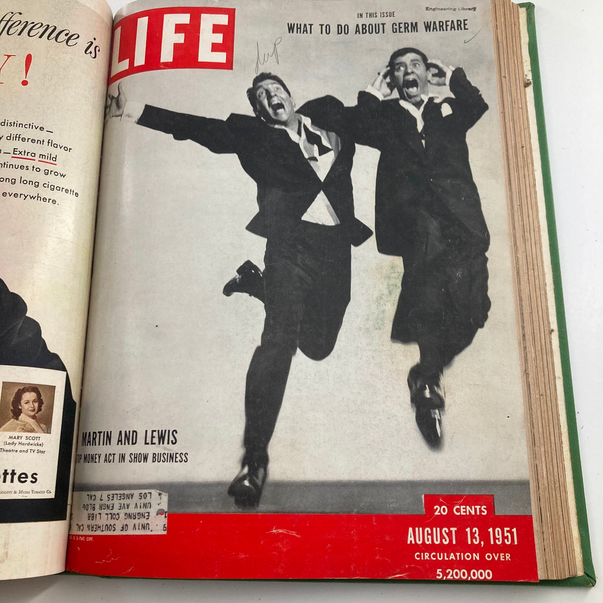 Cover of VTG 1951 Bound Life Magazine with comedy duo Martin and Lewis, from August 13, 1951.