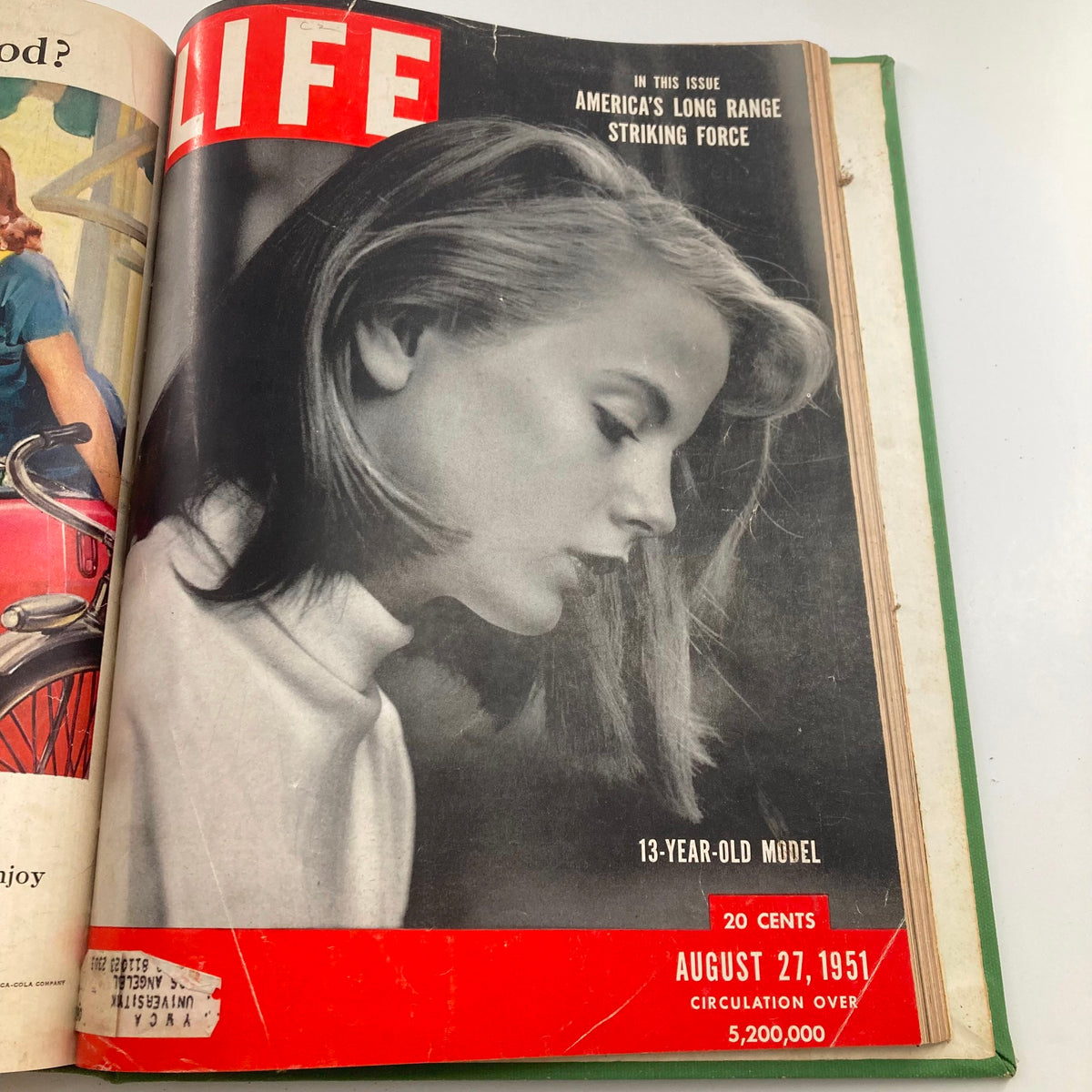 Cover of VTG 1951 Bound Life Magazine, August 27, featuring a profile of a 13-year-old model, showcasing vintage photography and historical magazine design.