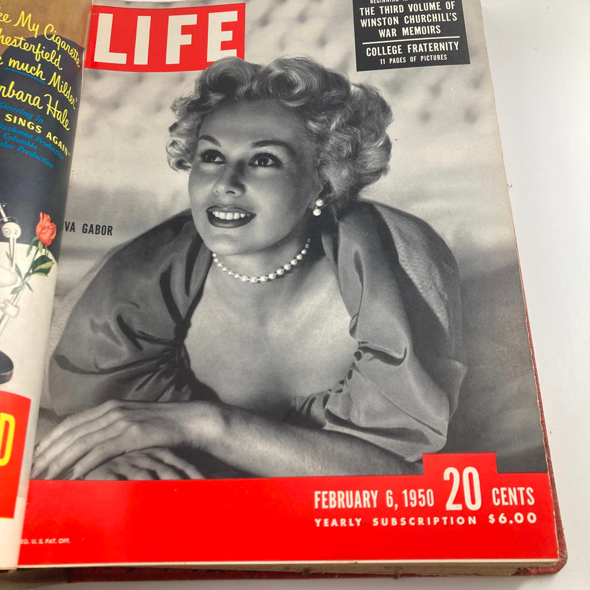 Vintage 1950 LIFE Magazine cover showcasing actress Eva Gabor with a glamorous look, dated February 6, 1950, reflecting mid-century beauty.