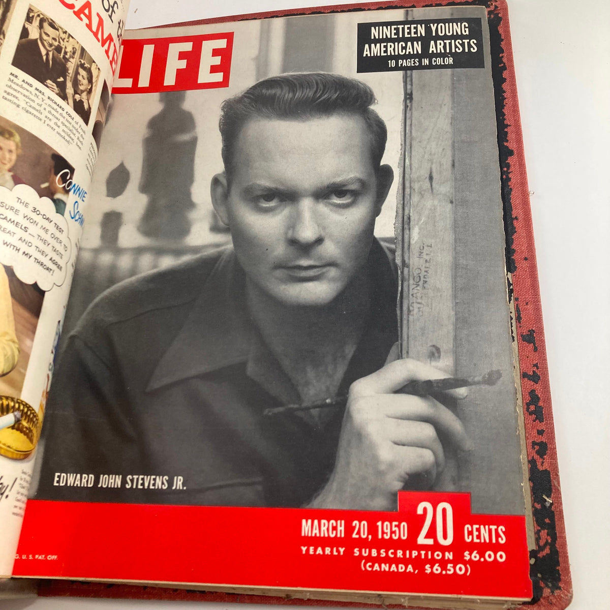 Cover of VTG 1950 Bound Life Magazine featuring artist Edward John Stevens Jr., March 20, 1950 issue, known for profiles of young American artists.
