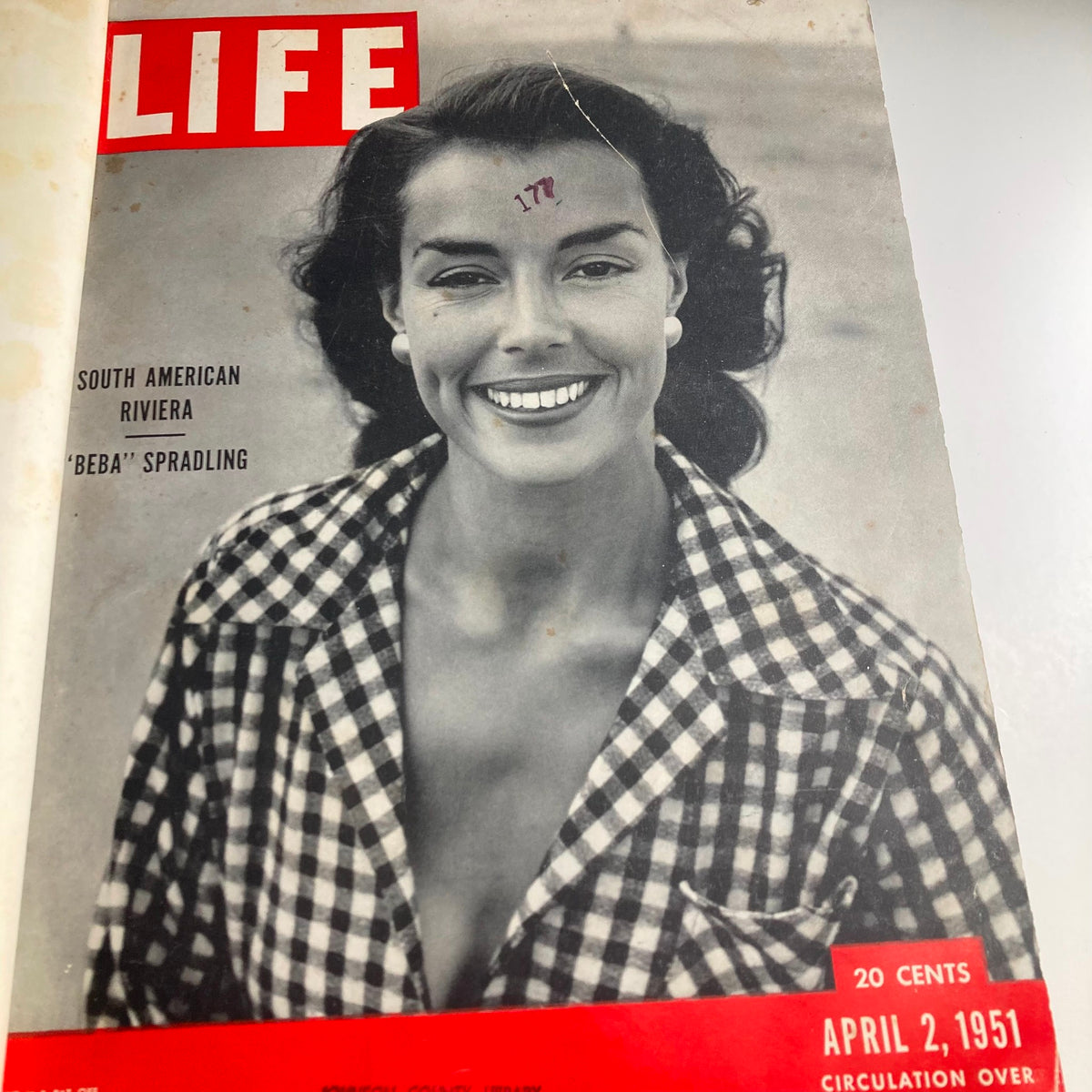 Cover of VTG 1951 Bound Life Magazine featuring Beba Spradling, dated April 2, 1951, highlighting South American Riviera.