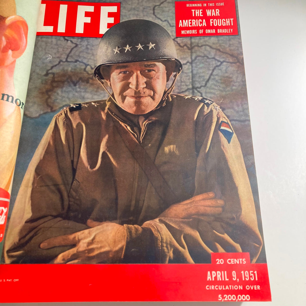 Cover of VTG 1951 Bound Life Magazine featuring General Omar Bradley, dated April 9, 1951, marking the War America Fought.