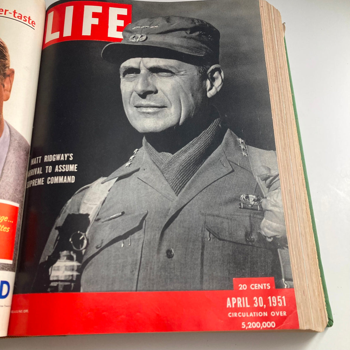 Cover of VTG 1951 Bound Life Magazine from April 30, featuring Matt Ridgway, showcasing his arrival to assume supreme command.