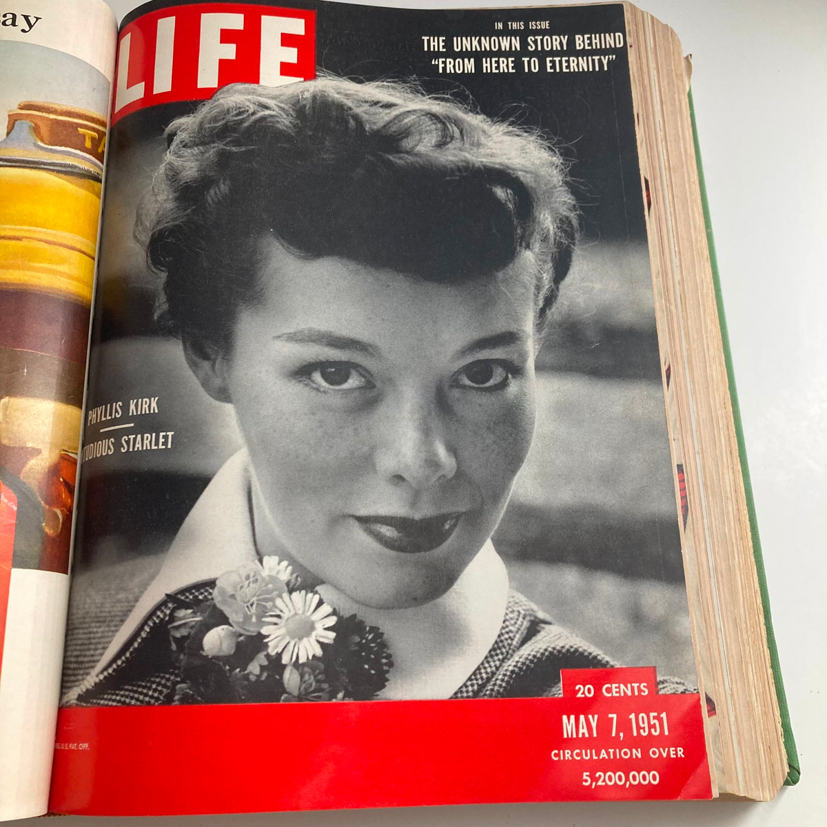 Cover of VTG 1951 Bound Life Magazine from May 7, featuring Phyllis Kirk, highlighting her role as a notorious starlet.