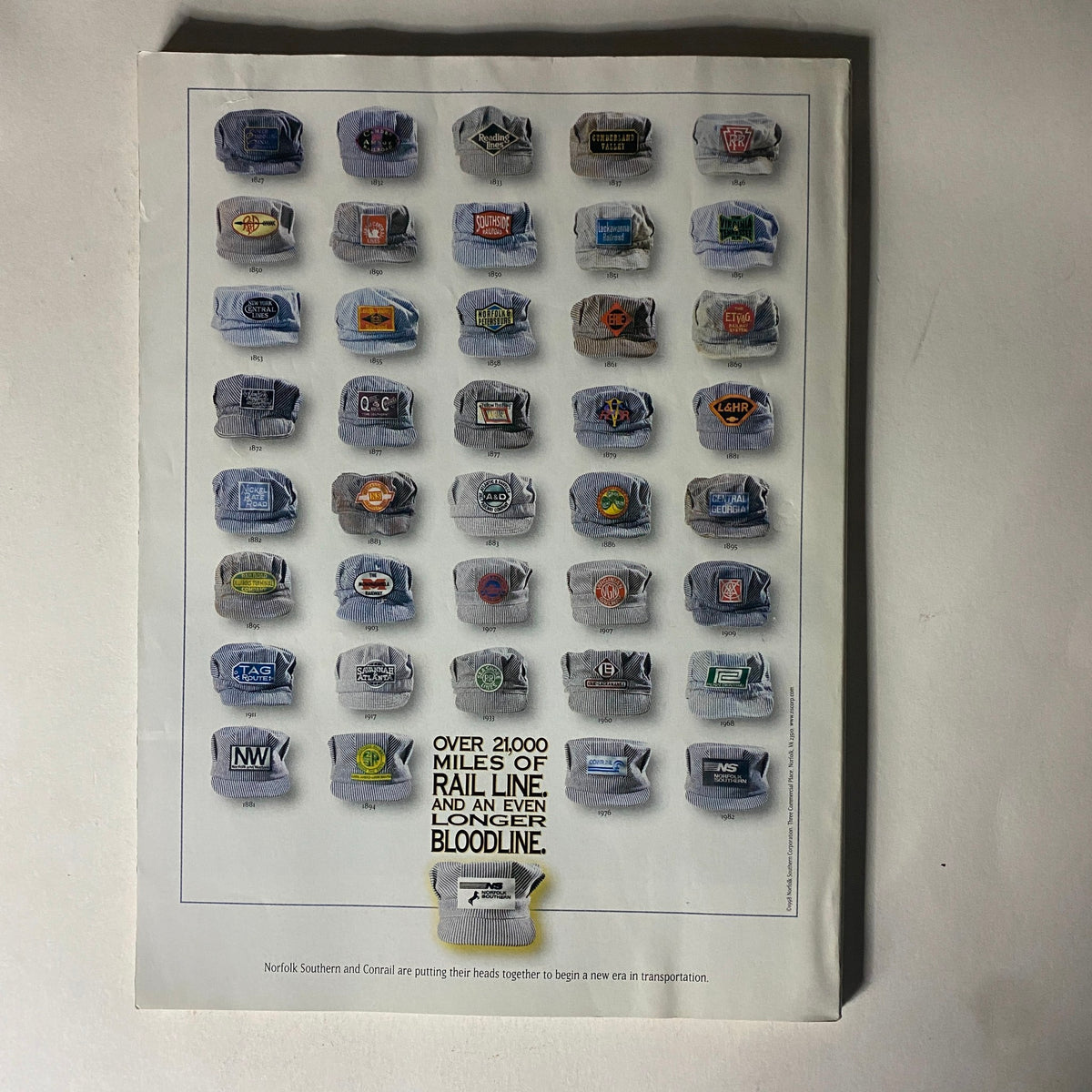 Advertisement from Fortune Magazine, September 7, 1998, showcasing various logo patches with a caption about rail lines and bloodlines.