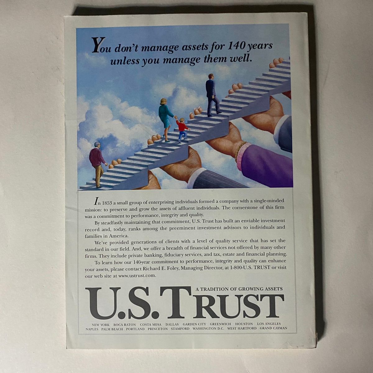 Back cover of Fortune Magazine March 17, 1997, showcasing an advertisement for U.S. Trust, illustrating the theme of wealth management over generations.