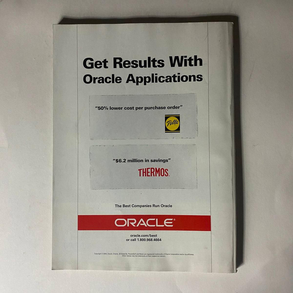 Back cover of Fortune Magazine June 27, 2005, with an advertisement for Oracle Applications emphasizing cost savings, reflecting the magazine's business focus.